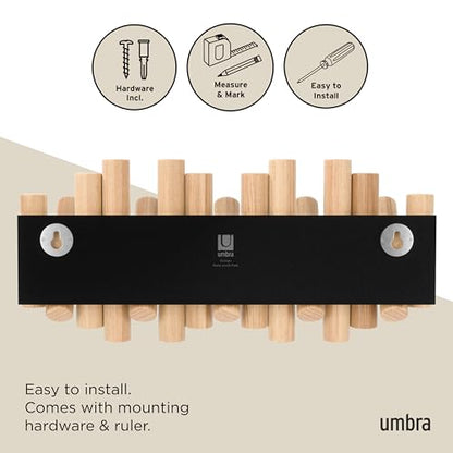 Umbra Picket Coat Rack, Wall Mount 5 Flip-Down Coat Hooks, Natural - color: Natural, size: 5-Hook