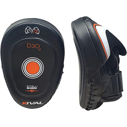 RIVAL Boxing RPM10 2.0 Intelli-Shock Punch Mitts - Bigger Punching Surface for Maximum Impact Absorption, Pre-Curved, Built-in Grip - color: Black