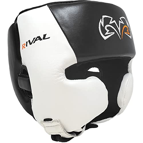 RIVAL Boxing RHG20 Traditional Headgear - Microfiber Inner Lining, Quick and Easy Adjustment, and Dual Density Foam Padding - color: Black/White, size: Small