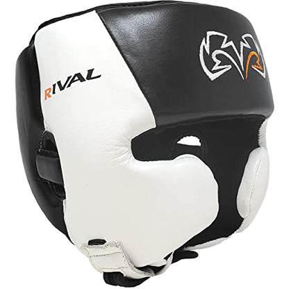 RIVAL Boxing RHG20 Traditional Headgear - Microfiber Inner Lining, Quick and Easy Adjustment, and Dual Density Foam Padding - color: Black/White, size: Large