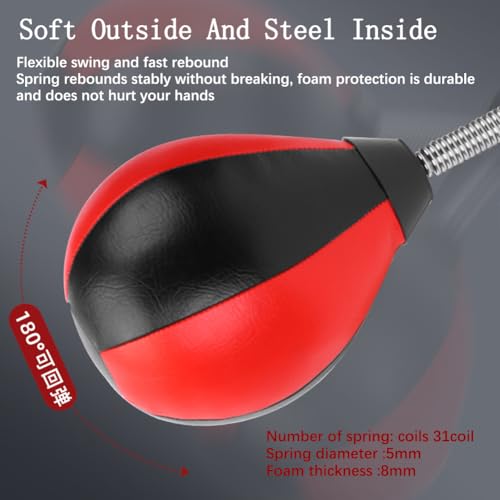 Boxing Speed Ball, Suction Cup Sandbag Height Adjustable Boxing Reflex Ball Speed Ball, 360° Rotating Wall-Mounted Leather Boxing Ball, Suitable for Men,Children,Adults - color: Red