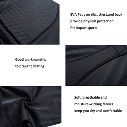Topeter Men’s Padded Football Shirt Rib Protectors Compression Shirts with Pads Basketball Protective Gear Rugby Tank Top - size: Large