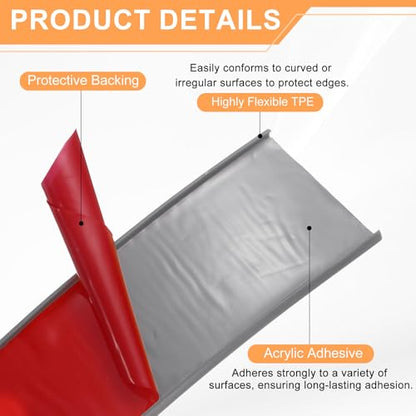 HARFINGTON U-Shape Edge Banding 1" x 20ft (25mm x 6M) Self Adhesive TPE Flexible Veneer Tape Soft Edge Strip Protector for Furniture Cabinet Table Protection Repair, Gray