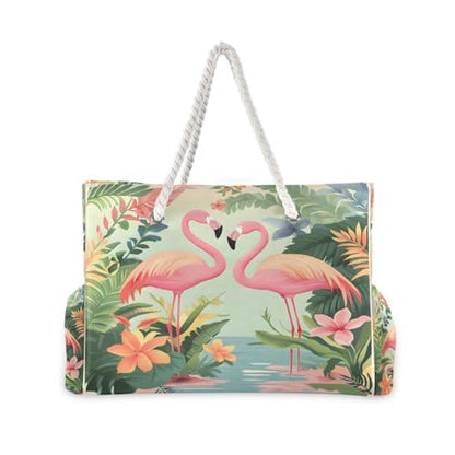 senya Large Beach Bags Totes Canvas Tote Shoulder Bag Soft Wave Water Resistant Bags for Gym Travel Daily Ocean - color: Pink Flamingo