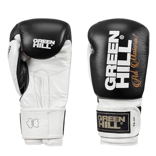 Green Hill Legend Leather Boxing Gloves for Men & Women - color: Black/White, size: 10 Oz