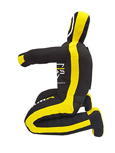 PGS MMA Brazilian JIU Jitsu Wrestling Dummy for Grappling Submission Mixed Martial Arts MMA Training Punching Throwing Boxing Bag Karate Judo Self Defense UNFILLED - color: Black Yellow, size: 5FT (59 Inches)