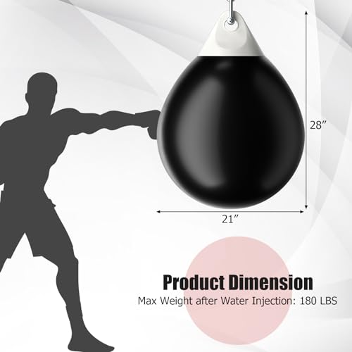 GYMAX Punching Bag, Water Aqua Bag w/Water Injector & Hanging Accessories, Folding Heavy Duty Boxing Bag for Home Gym, Boxing Training Equipment for Adults - style: 180LBS, Black