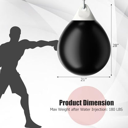 GYMAX Punching Bag, Water Aqua Bag w/Water Injector & Hanging Accessories, Folding Heavy Duty Boxing Bag for Home Gym, Boxing Training Equipment for Adults - style: 180LBS, Black