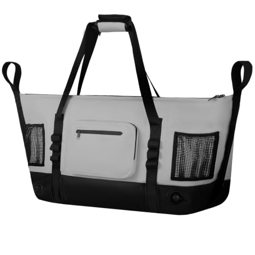 Insulated Fish Cooler Kill Bag with Flat Bottom-26x18 31x14 40x16 50x18 60x20 70x25 Inches Waterproof Fishing tackle Kill Cooler Bag - color: CreamGrey-31x14x8