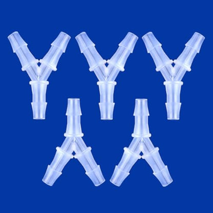 Plastic Barb Equal Y Tee 1/4" hose ID Polypropylene pipe connectors Plastic Joint Splicer Mender Adapter Union Boat Water Air Aquarium O2 Fuel (pack of 5) - size: 1/4 Inch, style: Pack of 5