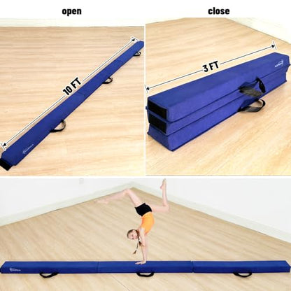 Marfula 6 FT / 8 FT / 9 FT Folding Gymnastics Beam Foam Balance Floor Beam - color: Blue, size: 10 Ft