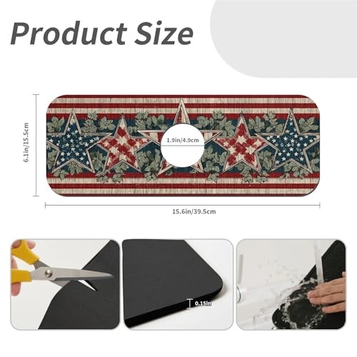 Kitchen Sink Splash Guard，Vintage American star-1 Faucet Mat Sink Gadgets-Super Absorbent Fast Drying Mat Drip Catcher for Kitchen, Bathroom,Sink Mat, Dish Drying Mat, Bathroom(15" X 5.5" )