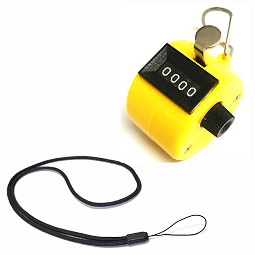 4 Digit Hand Tally Counter, Mechanical Lap Tracker Manual Clicker with Metal Finger Ring Hoop Holder - color: Yellow