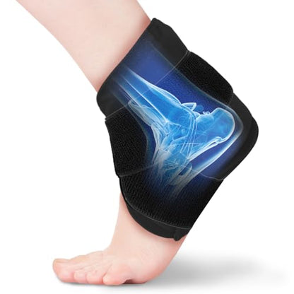 Ankle Heel Ice Pack Wrap Brace for Swelling,Gel Cold/Hot Therapy Wrap for Sprained Ankle, Achilles Tendonitis, Plantar Fasciitis,Foot Pain,Adjustable Strap,Reusable Compression Wrap (Black) - color: Black