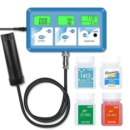 Hydroponic ppm pH Monitor, WiFi 6 in 1 pH EC Meter for Hydroponics Growing System,Continuous Monitoring pH PPM EC CF Humidity Temp of DWC Grow System Water Reservoir Tank Aeroponic Garden Aquarium - color: Blue Hydroponic Meter