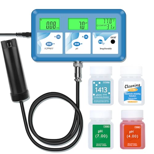 Hydroponic ppm pH Monitor, WiFi 6 in 1 pH EC Meter for Hydroponics Growing System,Continuous Monitoring pH PPM EC CF Humidity Temp of DWC Grow System Water Reservoir Tank Aeroponic Garden Aquarium - color: Blue Hydroponic Meter