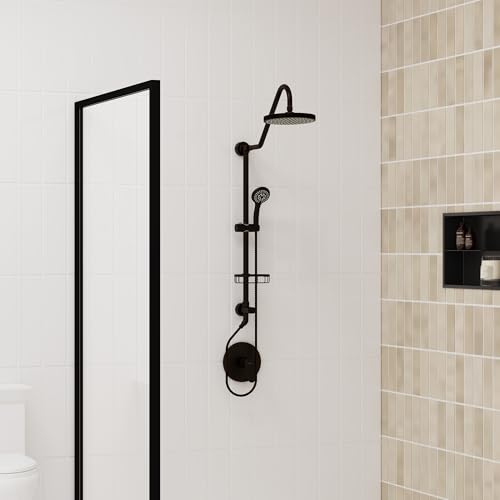 PULSE ShowerSpas Kauai III Oil-Rubbed Bronze Rain Shower Head with Handheld Spray - 2.5 GPM, 8" Showerhead, 5-Function HandShower, Adjustable Slide Bar - Shower Heads with Handheld Spray Combo - size: 2.5 Gallon Per Minute, style: Oil-Rubbed Bronze