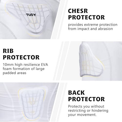 Youth Padded Compression Shirt Vest Rib Chest Protector Football Baseball - color: Padded Vest White, size: Small