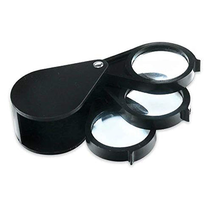Pocket Magnifier Loupe 5X 10X 15X Triple Folding Magnifying Glass Jewelry Eye for Gemstone Coin Stamp Reading
