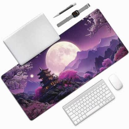 XXL Gaming Mouse Pad 35.4 x 15.7 Inch, Large Extended Desk Mousepad, Water-Resistant Surface, Stitched Edges, Non-Slip Rubber Base Desk Mat for Gaming & Office - color: Cherry Moon