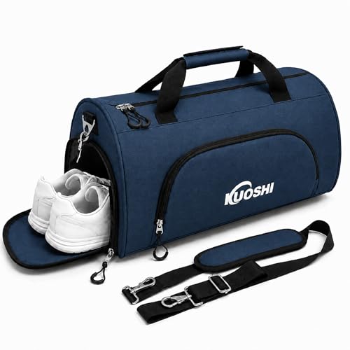 Men's Gym Bag with Shoe Compartment - Sport Duffle Bag for Men & Women, Water Resistant Travel Bag with Wet Pocket, Small Weekender Overnight Bag, Workout Bag with Luggage Sleeve-56L Navy Blue - color: Navy Blue, size: 56L