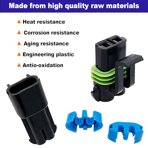 14-12 AWG 2 Pin Connector Weather Pack Connectors Kit 2 Wire Automotive Electrical Waterproof Connectors Plug Terminals with 32pcs Shrink Tubing Kit (8 Set) - size: 14-12AWG 8Set