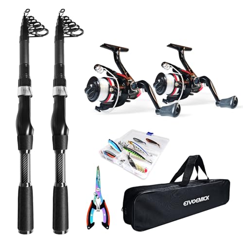 Telescopic Fishing Pole Combo, 2PCS 6.89ft Carbon Fiber Fishing Rods Spinning Reels Set，Full Kit with Fishing Pliers Lures and Carrier Bag for Travel Saltwater Freshwater
