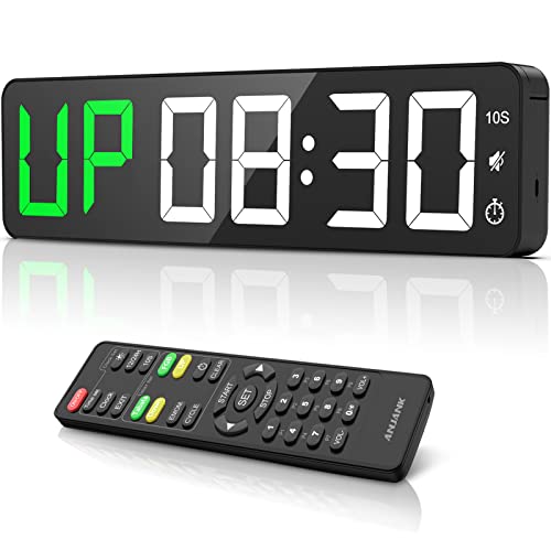 ANJANK Gym Timer 15" Large LED Display Wall Clock, Interval Workout Countdown & Up Stopwatch, 12 Adjustable Volume/3 Installation Ways Digital Timer for Fitness, Home, Garage, Gym and Outdoor Sport - color: White