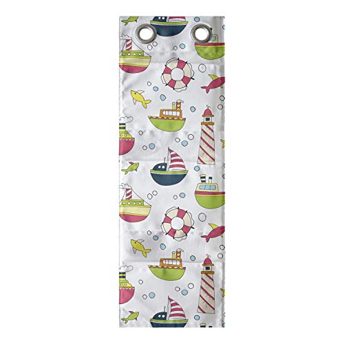 Lunarable Nautical Hanging Pocket Organizer, Sketch Sailing Ship Pattern with Colorful Boats Lighthouse Fishes and Sea Bubbles, Printed Polyester Storage Bag with Pockets, 9" x 27", Multicolor - color: Multi Color, size: 9" X 27"