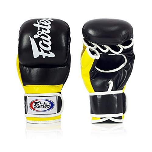 Fairtex FGV18 MMA Boxing Gloves, Leather Muay Thai Martial Arts Training - color: Black/Yellow, size: Medium