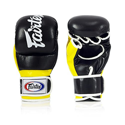 Fairtex FGV18 MMA Boxing Gloves, Leather Muay Thai Martial Arts Training - color: Black/Yellow, size: Medium