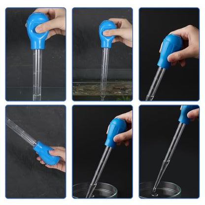 21.1IN Aquarium Coral Feeder Turkey Baster 30ml Aquatic Water Changer Siphon Pipette Dropper Fish Tank Waste Remover Manual Cleaning Tool for Aquatic Plant Reef Anemones Lionfish (Blue)