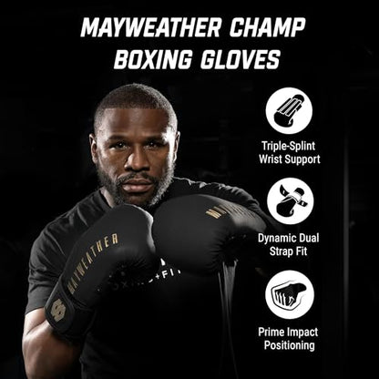Hayabusa Mayweather Champ Boxing Gloves for Men and Women - color: Black/Gold, size: 16oz