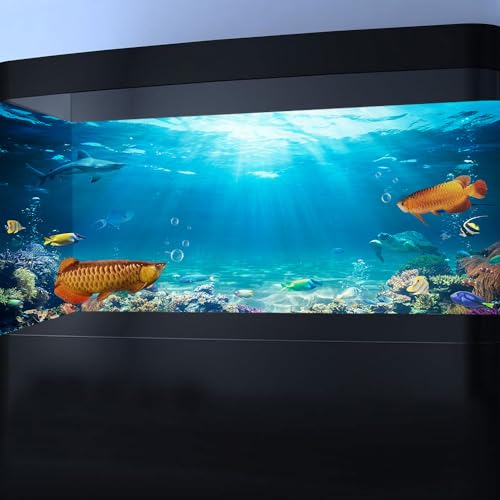 48x24IN Aquarium Scenery Under The Sea Coral Reef Backdrop Terrarium Background with Double-Sided Tape