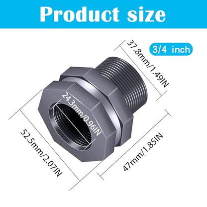 4PCS PVC Bulkhead Fitting 3/4 Inch,Water Tank Connector Adapter,Thru-Bulk Pipe Fitting for Rain Barrels, Aquariums,Water Tanks,Pools(Grey) H-007 - style: 4Pcs 3/4inch