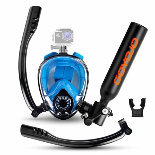 GOYOJO Mini Scuba Tank, Portable Diving Lung Air Tank with DOT Certified, Refillable Emergency Backup Pony Bottle for Snorkeling, Underwater Breathing, Training - color: 0.5L Black + Mask