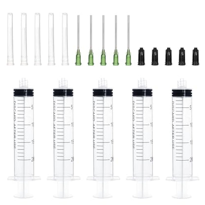 20ml Independent Packing Industrial Luer Lock Syringes with Needle and Sealing Caps for Engineered Fluid，Glue Applicator and Refilling (Pack of 5) - style: 20ml/cc