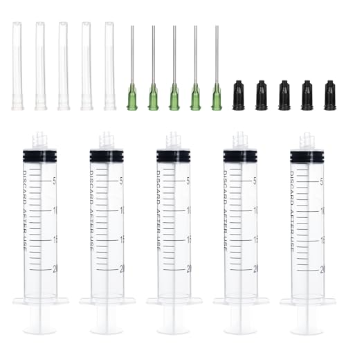 20ml Independent Packing Industrial Luer Lock Syringes with Needle and Sealing Caps for Engineered Fluid，Glue Applicator and Refilling (Pack of 5) - style: 20ml/cc
