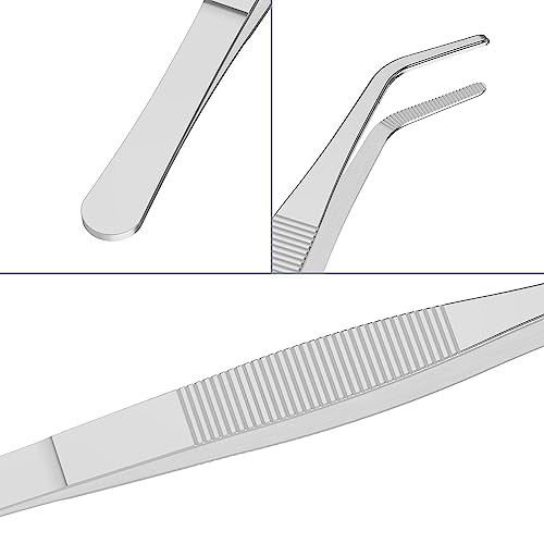 6.3 Inch Stainless Steel Tweezers, Curved Round Blunt Serrated Tip, Perfectly Aligned, 3/64 Inch Thickness Stainless Steel, Multipurpose Daily Garden Home Lab Craft Repairing Tool