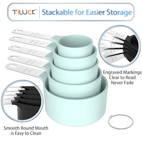 Measuring Cups & Spoons Set, Stackable Cups and Spoons, Nesting Measure Cups with Stainless Steel Handle, Kitchen Gadgets for Cooking & Baking (Green) - color: Green