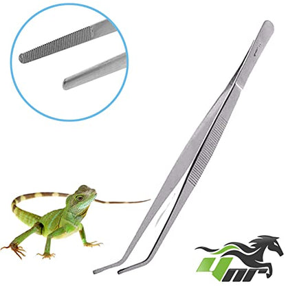 YNR Reptiles Feeding Tongs Tweezers Hospitals Aquarium Fish Tank Tools Aquatic Metal Stainless Steel (Curved, 18 Inches)