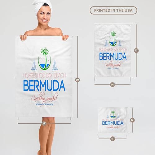 3dRose - Alexis Design - Caribbean Beaches - Horseshoe Bay Beach Bermuda Caribbean Paradise Text Decorative Images - Towels (twl-303780-1) - size: 15" x 22"