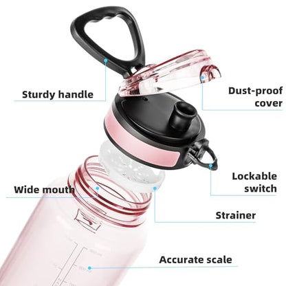 Fanhaw 32oz Clear Plastic Water Bottle with Anti-dust Lid, Cherry Blossom - color: Cherry Blossom