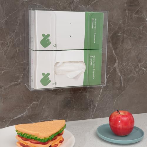 Cq acrylic Rubber Glove Holder for Wall Mount,Clear Disposable Glove Dispenser and Glove Box on Wall,Multipurpose Wall Floating Mask Dispenser and Medical Gloves Rack Storage,10.2”x9.8”x3.5” Pack of 1 - size: Can hold 2 boxes