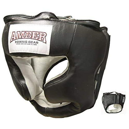 Professional Leather Boxing Headgear for Training, Sparring, Kickboxing, MMA, Muay Thai – Thick Padding with Cheek Protection, Adjustable Fit