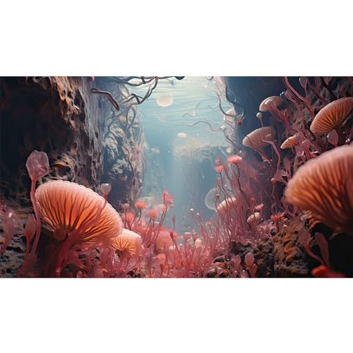 Coral Reef Aquarium Background Underwater World Rock Cave Style Terrarium Backdrop Fantasy Under Sea Coral Fish Tank Background Cave Landscape Tank Wallpaper Poster Vinyl 36x18in