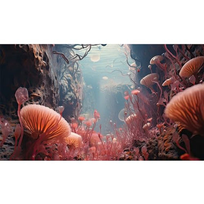 Coral Reef Aquarium Background Underwater World Rock Cave Style Terrarium Backdrop Fantasy Under Sea Coral Fish Tank Background Cave Landscape Tank Wallpaper Poster Vinyl 36x18in