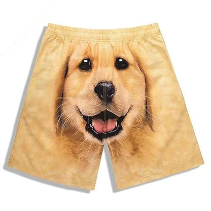 Ctreela Men's Funny Dog 3D Graphic Yellow Loose Fit Summer Beach Shorts - color: Khaki, size: XX-Large