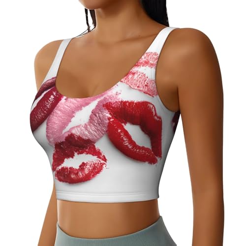 Lipstick Display Printed Women's Sports Tank top with Removable Chest Pads for Fitness