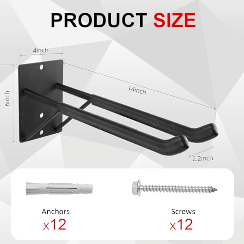 14" Large Heavy Duty Garage Hooks, 4-Pack Steel Garage Storage Hooks with Support Rods, Utility Wall Mount Hangers for Power Tools, Car Tires, Ladders, Chairs, Garden Tools and More - size: 4-Pack 14" Heavy Hooks